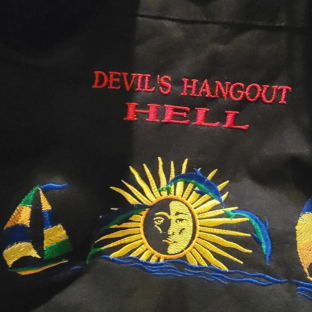 Cayman Islands Drawstring Backpack Black Canvas Embroidered Travel Souvenir Bag